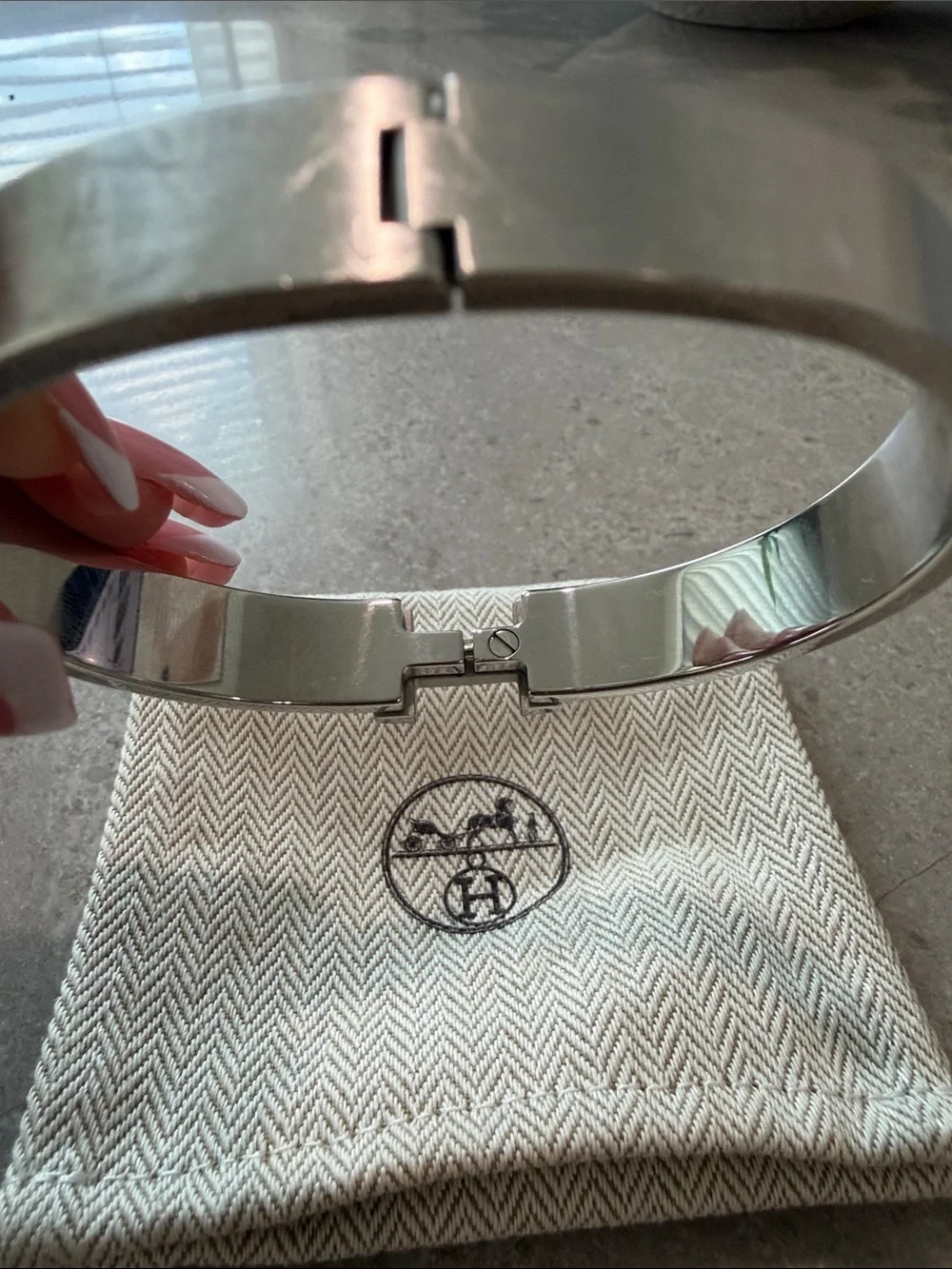 Hermes Men's H Cuff Bracelet in Grey and Silver